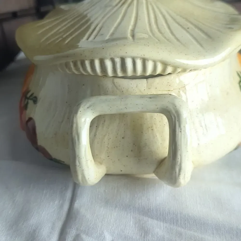 Vintage Storybook Mushroom Covered Serving Dish Large Folk Art Whimsical